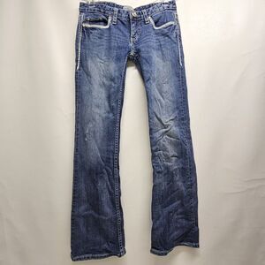 Daytrip Leo Bootcut Jeans 27R Dark Wash Embroidered Flap Pockets Rhinestone DBK1